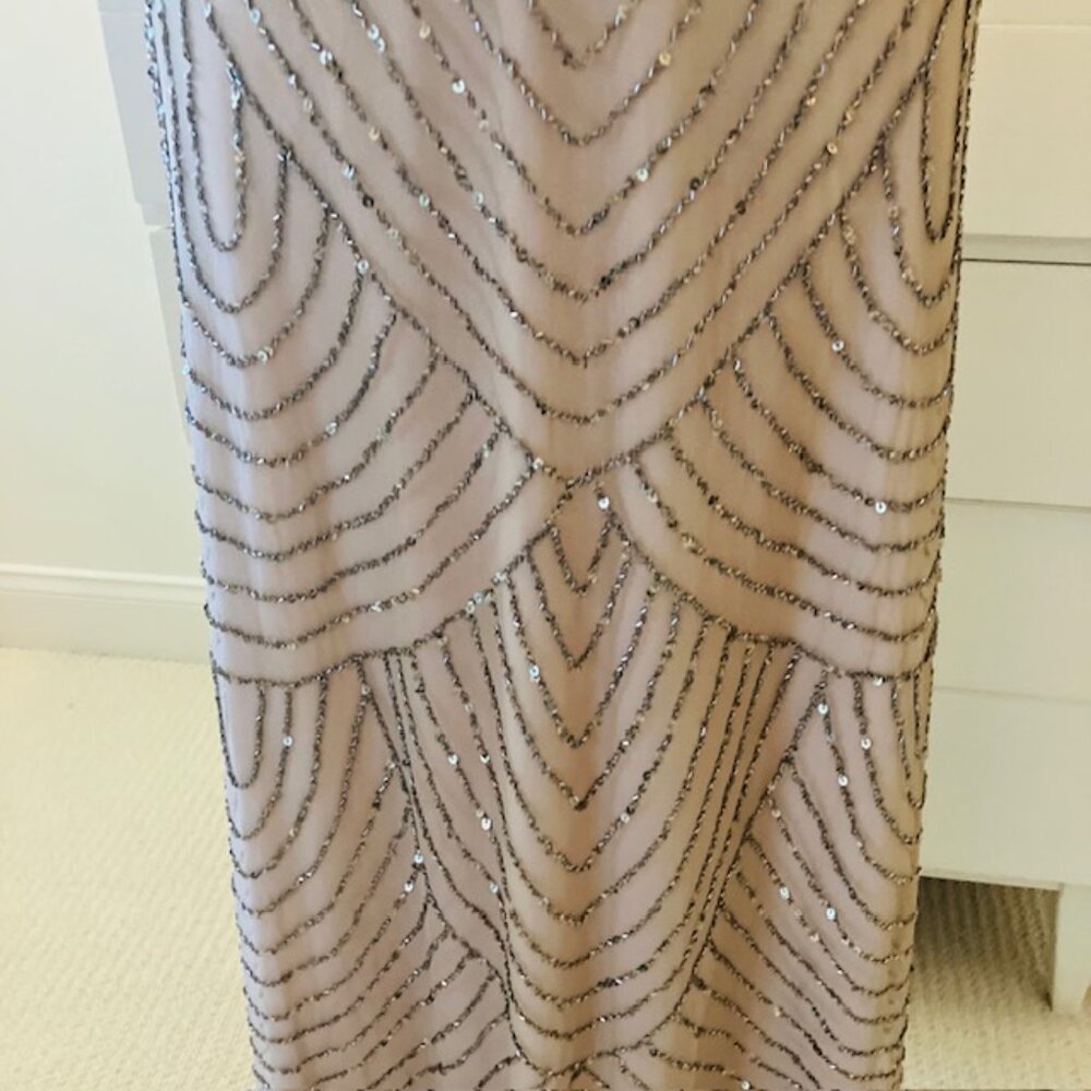 Adrianna Papell women's Beaded maxi gown Art Deco blush spaghetti straps S 16 - Picture 4 of 5